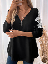 Load image into Gallery viewer, Perfee Lace Detail Quarter Zip Long Sleeve Top