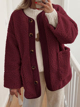 Load image into Gallery viewer, Contrast Button Up Sherpa Jacket with Pockets