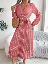 Load image into Gallery viewer, Tied Polka Dot Long Sleeve Midi Dress