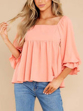 Load image into Gallery viewer, Smocked Square Neck Flounce Sleeve Blouse