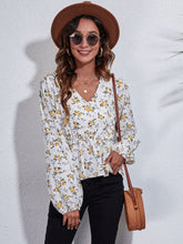 Load image into Gallery viewer, Ruched Printed V-Neck Long Sleeve Blouse