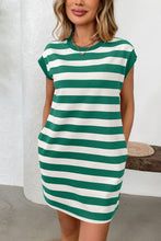 Load image into Gallery viewer, Contrast Striped Round Neck Short Sleeve Mini Dress