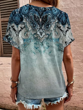 Load image into Gallery viewer, Full Size Printed Notched Short Sleeve Blouse