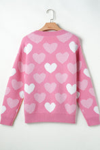 Load image into Gallery viewer, Pearl Trim Heart Round Neck Long Sleeve Sweater