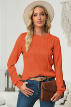 Load image into Gallery viewer, Textured Round Neck Long Sleeve Blouse