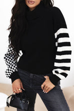 Load image into Gallery viewer, Striped & Checkered Turtleneck Dropped Shoulder Sweater