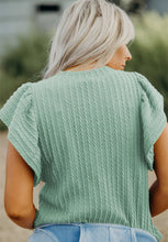 Load image into Gallery viewer, Textured Round Neck Flounce Sleeve Blouse