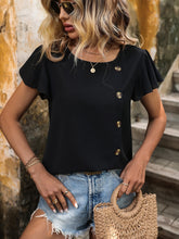 Load image into Gallery viewer, Decorative Button Round Neck Short Sleeve Blouse