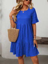 Load image into Gallery viewer, Mandy Ruffled Ruched Round Neck Half Sleeve Dress
