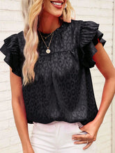 Load image into Gallery viewer, Leopard Frill Mock Neck Ruffled Cap Sleeve Top