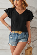 Load image into Gallery viewer, Ruched V-Neck Flounce Sleeve Blouse