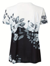 Load image into Gallery viewer, Full Size Printed Notched Short Sleeve Blouse