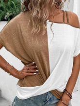 Load image into Gallery viewer, Contrast Asymmetrical Neck Short Sleeve T-Shirt