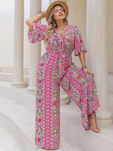 Load image into Gallery viewer, Plus Size Printed Half Sleeve Wide Leg Jumpsuit