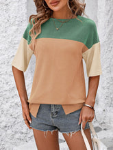 Load image into Gallery viewer, Color Block Round Neck Half Sleeve T-Shirt