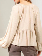 Load image into Gallery viewer, Notched Balloon Sleeve Peplum Blouse