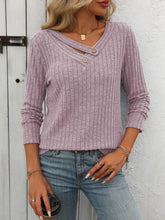 Load image into Gallery viewer, Ribbed V-Neck Long Sleeve T-Shirt
