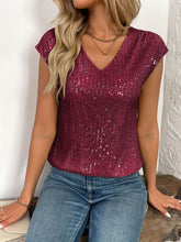 Load image into Gallery viewer, Sequin V-Neck Cap Sleeve Top