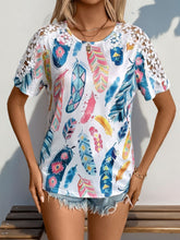 Load image into Gallery viewer, Printed Round Neck Lace Short Sleeve Top
