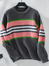 Load image into Gallery viewer, Contrast Stripes Round Neck Long Sleeve Sweater