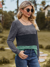 Load image into Gallery viewer, Color Block Square Neck Long Sleeve T-Shirt