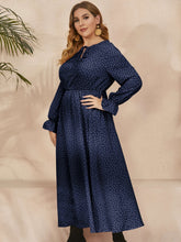 Load image into Gallery viewer, Plus Size Ruffled Polka Dot Long Sleeve Midi Dress