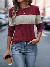 Load image into Gallery viewer, Color Block Round Neck Long Sleeve Top