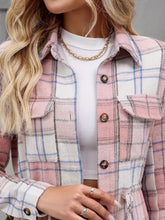 Load image into Gallery viewer, Drawstring Plaid Button Up Jacket with Chest Pockets