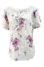 Load image into Gallery viewer, Full Size Printed Tie Neck Short Sleeve Blouse