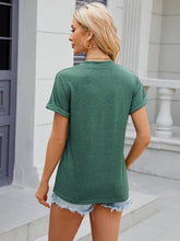 Load image into Gallery viewer, Decorative Button Notched Short Sleeve T-Shirt