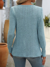 Load image into Gallery viewer, Decorative Button Striped Square Neck Long Sleeve T-Shirt