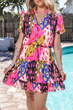 Load image into Gallery viewer, Printed Tie Neck Short Sleeve Mini Dress