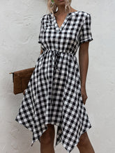 Load image into Gallery viewer, Plaid Notched Short Sleeve Dress