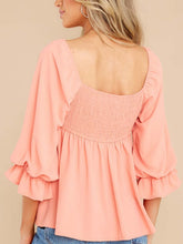 Load image into Gallery viewer, Smocked Square Neck Flounce Sleeve Blouse