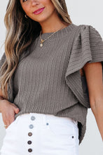 Load image into Gallery viewer, Textured Round Neck Flounce Sleeve Blouse