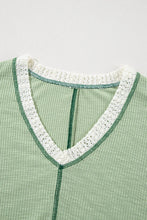 Load image into Gallery viewer, Lace Detail Contrast V-Neck Long Sleeve Blouse