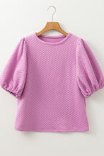 Load image into Gallery viewer, Textured Round Neck Puff Sleeve Blouse