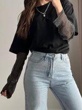 Load image into Gallery viewer, Faux Layered Round Neck Mesh Sleeve Top