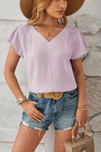 Load image into Gallery viewer, Ruched V-Neck Flounce Sleeve Blouse