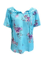 Load image into Gallery viewer, Full Size Printed Tie Neck Short Sleeve Blouse