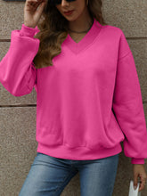 Load image into Gallery viewer, V-Neck Long Sleeve Dropped Shoulder Sweatshirt
