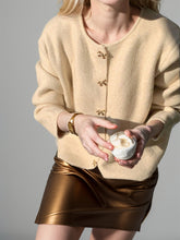 Load image into Gallery viewer, Bow Button Down Round Neck Long Sleeve Cardigan