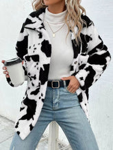 Load image into Gallery viewer, Cow Print Collared Neck Button Up Fuzzy Jacket