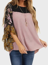 Load image into Gallery viewer, Full Size Printed Round Neck Three-Quarter Sleeve Blouse