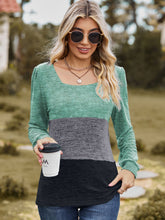 Load image into Gallery viewer, Color Block Square Neck Long Sleeve T-Shirt