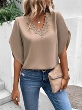 Load image into Gallery viewer, Lace Detail V-Neck Half Sleeve Blouse