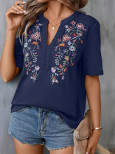 Load image into Gallery viewer, Embroidered Notched Short Sleeve T-Shirt
