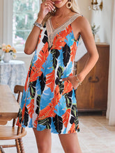 Load image into Gallery viewer, Lace Detail Printed V-Neck Sleeveless Dress