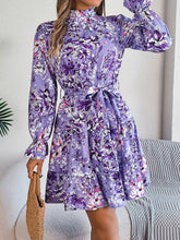Load image into Gallery viewer, Printed Mock Neck Flounce Sleeve Mini Dress