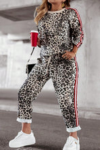 Load image into Gallery viewer, Plus Size Leopard Round Neck Top and Pants Set